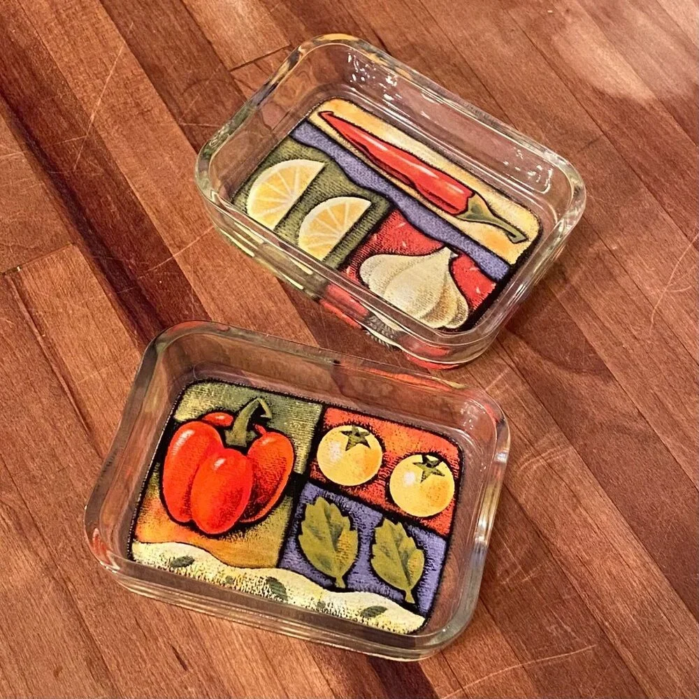 Vintage Olive Oil Dipping Glass Dish  Set of 2